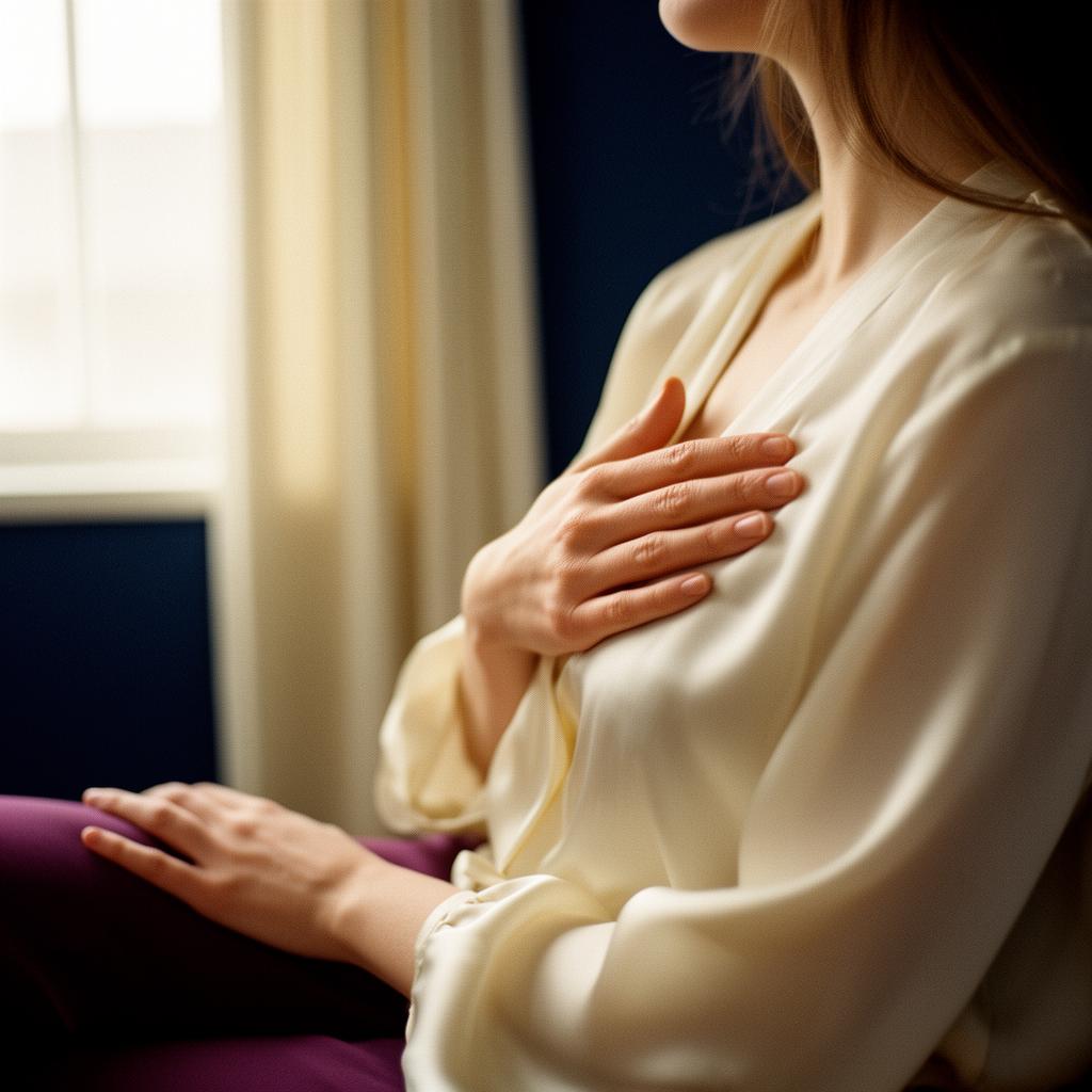 Mujer en momento de calma junto a una ventana con luz natural